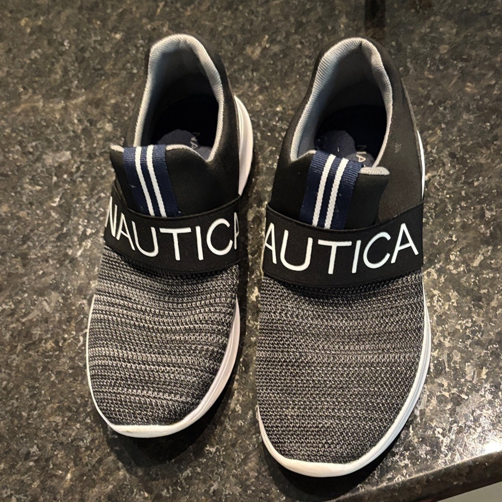 Nautica Black and Gray Knit Slip-On Shoes